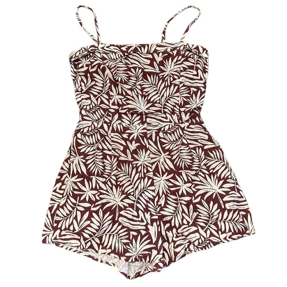 Lost + Wander Brown Tropical Leaf Print Romper Size Small — image 3 of 7
